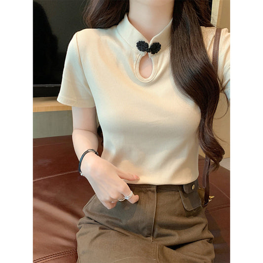 New Chinese Style Frog Button Short Sleeve T-shirt Summer New National Style