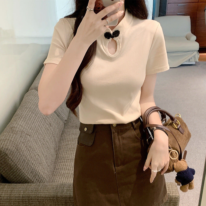 New Chinese Style Frog Button Short Sleeve T-shirt Summer New National Style