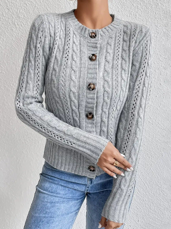 Sweater Women's Cardigan Round Neck Twist Long Sleeve Coat