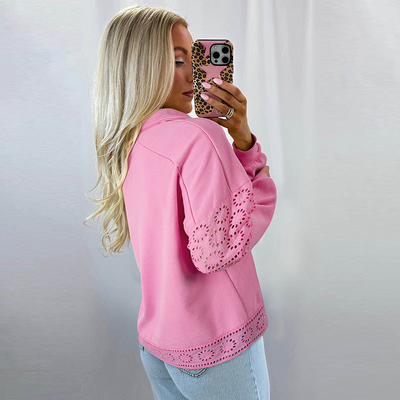 Solid Color Pullover Lapel Long-sleeved Sweater Women's European And American