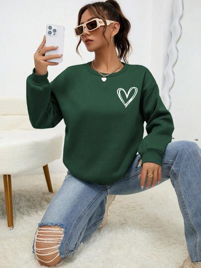 Heart Shape Printed Drop-shoulder Sweatshirt
