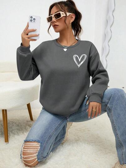 Heart Shape Printed Drop-shoulder Sweatshirt