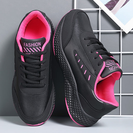 Leather Women's Shoes Casual Sneaker Round Toe Flat Heel Women's Running Shoes