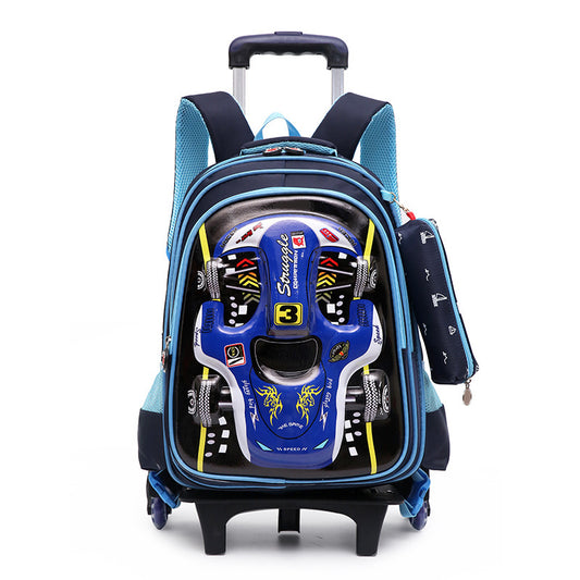 Trolley Primary School Waterproof 3D Car Detachable Burden Reduction Children Backpack