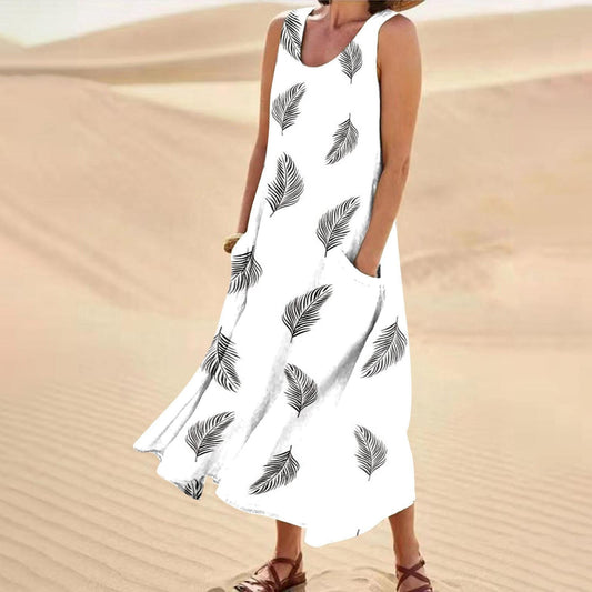 Women's Landscape Floral Maxi Dress Slim Fit Casual Skirt