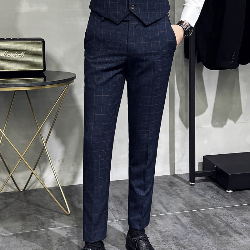Men's Plaid High-end Suit Pants Korean Slim Straight Casual Pants