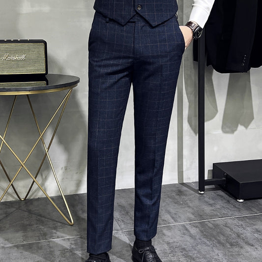 Men's Plaid High-end Suit Pants Korean Slim Straight Casual Pants