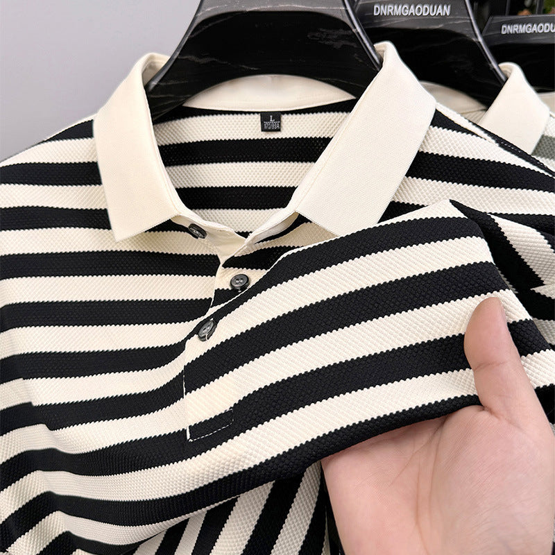 Lapel Jacquard Stripes Breathable Sweat Absorbing Business Casual Men's Clothing