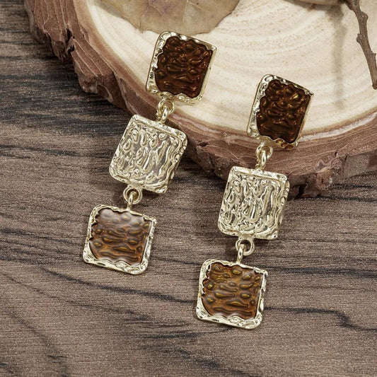 Caramel Baroque Vintage Square Elegant Earrings