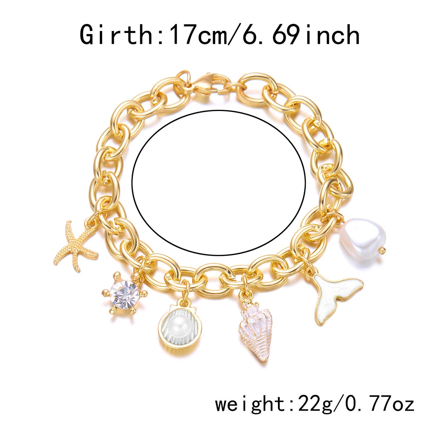 Women's Fashion Starfish Pearl Shell Fishtail Multi-pendant Necklace Bracelet