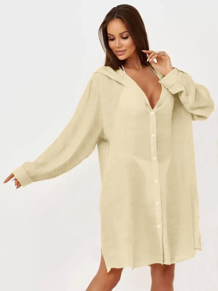 European And American Beach Jacket Women's Casual Vacation Solid Color Cardigan Bikini Swimsuit Blouse