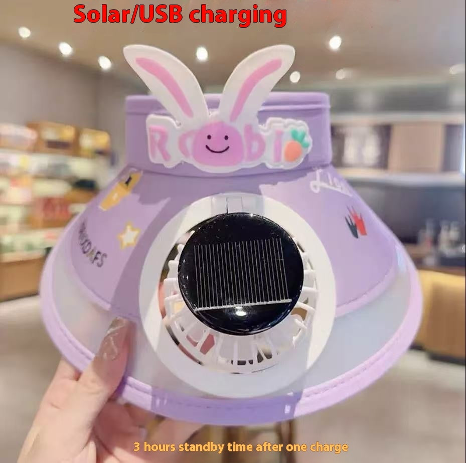 Summer Solid Color Solar Fan Cap Women's Multi-functional Outdoor