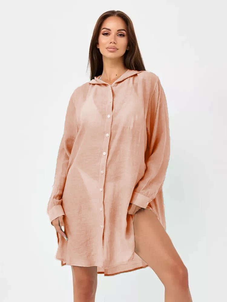 European And American Beach Jacket Women's Casual Vacation Solid Color Cardigan Bikini Swimsuit Blouse