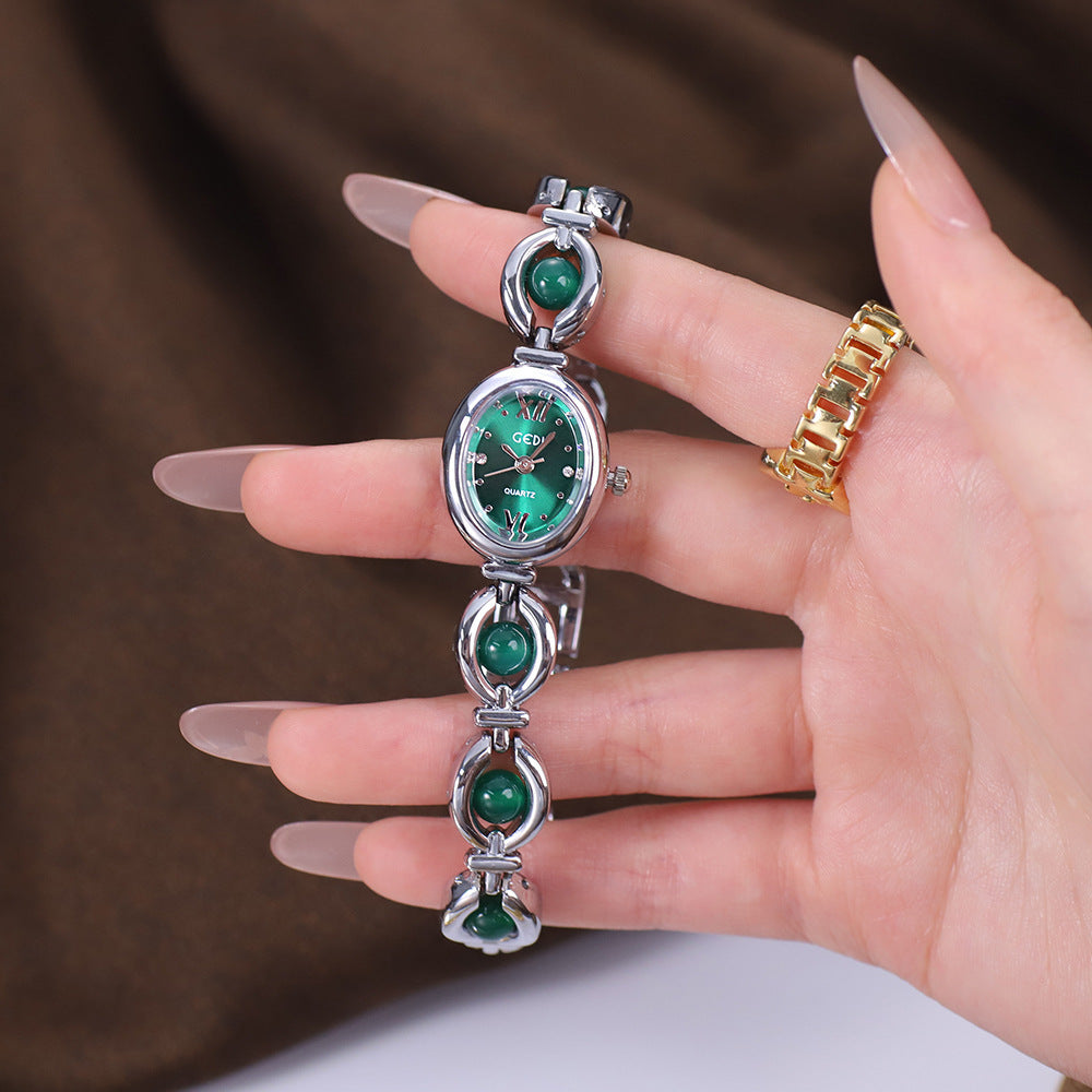 Gedi National Style Emerald Good-looking Bracelet Watch Niche High-grade Light Luxury Shell Pearls Exquisite Women's Quartz Watch