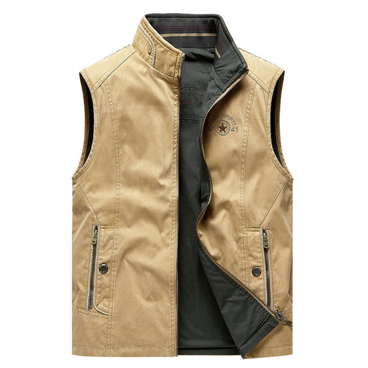 Double-sided Cotton Vest Men's Multi-pocket Workwear Waistcoat