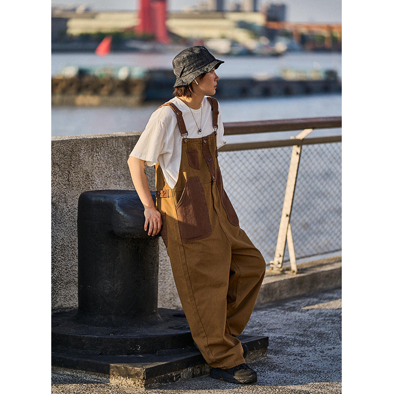 Loose Trendy Retro Khaki Suspender Overalls