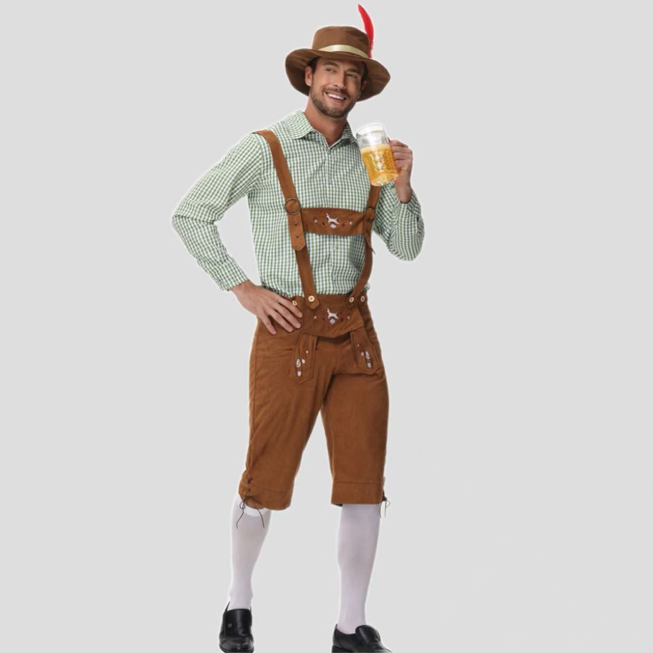 New Traditional Men's Beer Festival Plaid Shirt Overalls