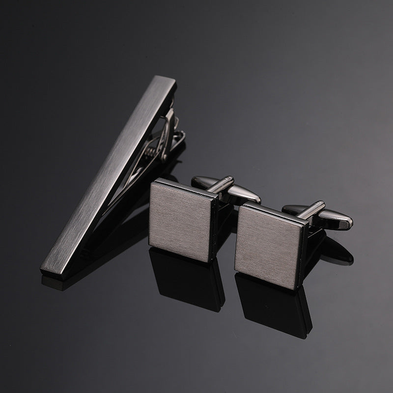 Gold Silver Black Cross Square Brushed Tie Clip