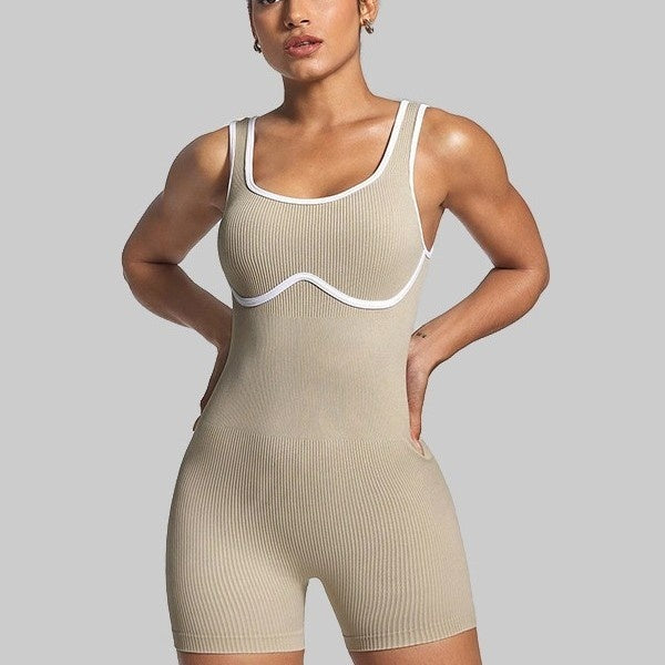 Elastic Contrast Color Yoga Jumpsuit Tight