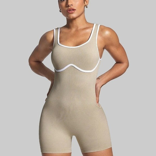 Elastic Contrast Color Yoga Jumpsuit Tight