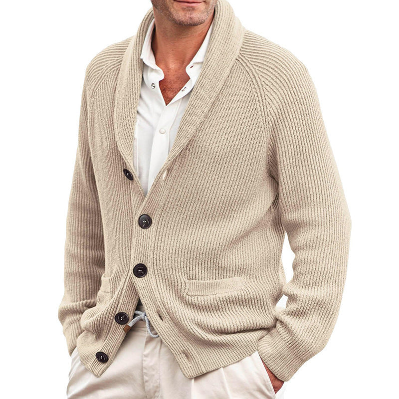 Men's Solid Color Loose Lapels Long Sleeve Knitted Coat
