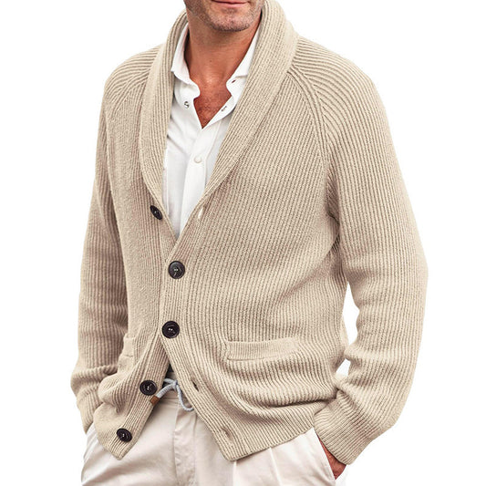 Men's Solid Color Loose Lapels Long Sleeve Knitted Coat