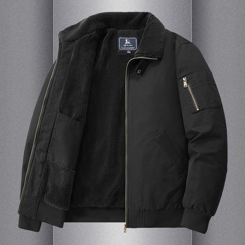 Warm And Loose Polo Collar Pure Cotton Workwear Jacket Casual Lambswool