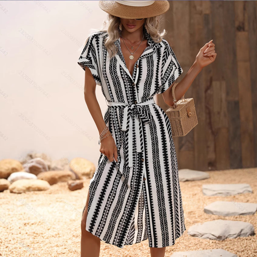 Women's Elegant Printing Bat Sleeve Shirt Dress