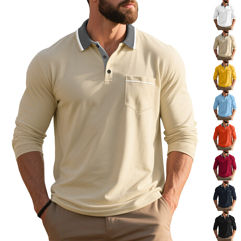 Spring And Autumn American Long-sleeved Men's Polo Shirt