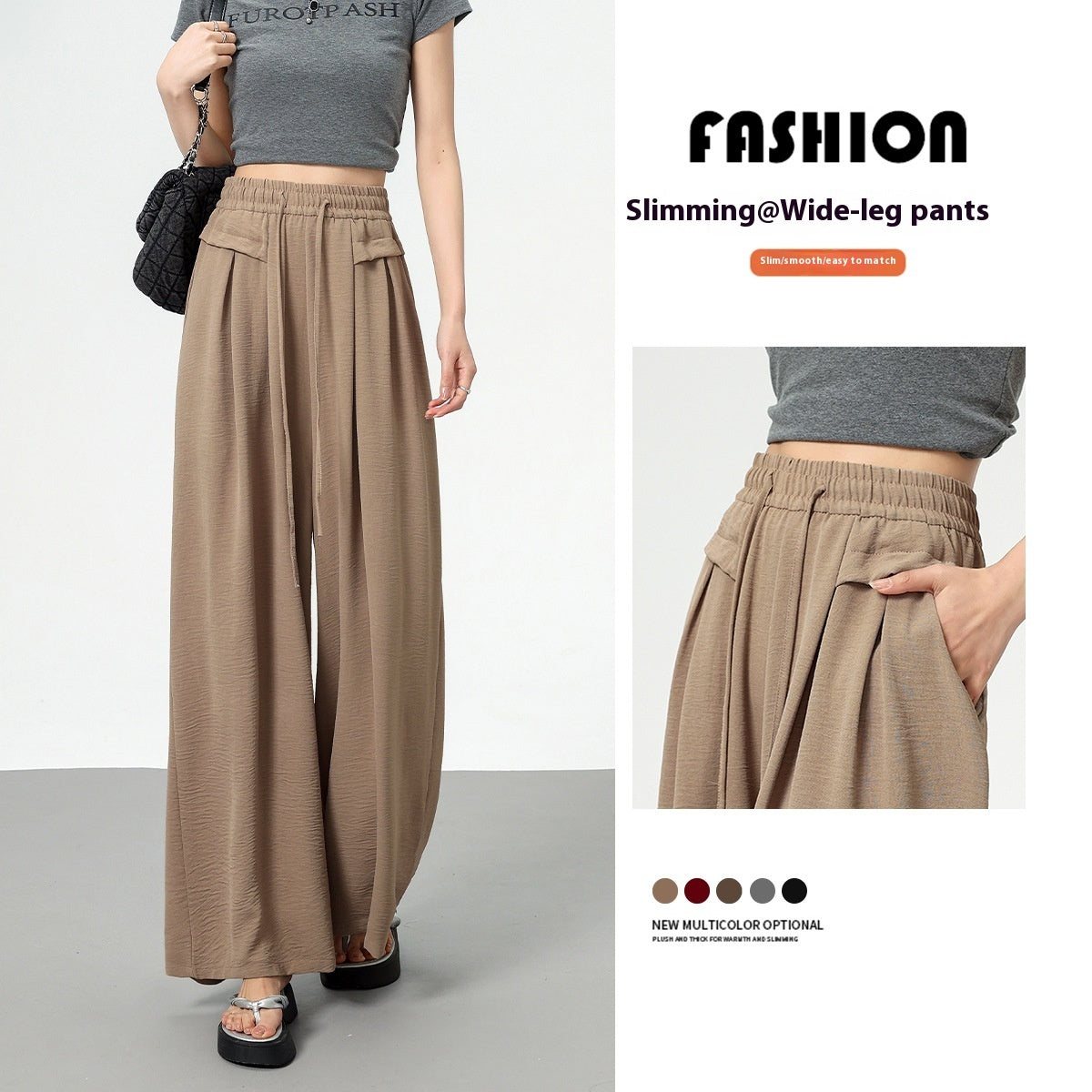 Texture Ice Silk Wide-leg Pants