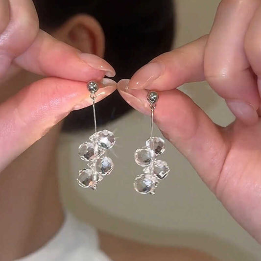 Silver Needle Simple Crystal Tassel Earrings Light