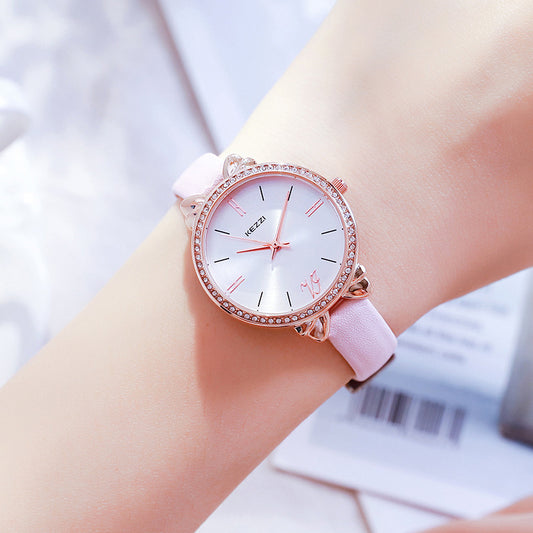 Women's Diamond-embedded Simple Elegant Belt Quartz Waterproof Watch