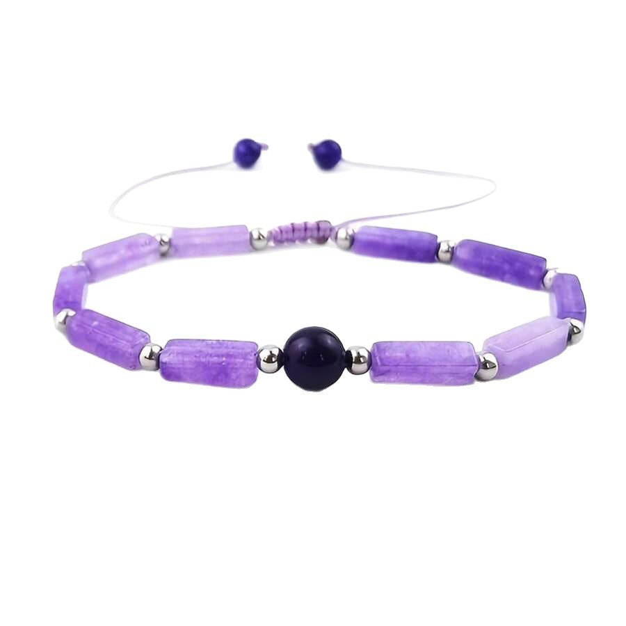 Natural Amethyst Rectangular Women's Braided Anklet