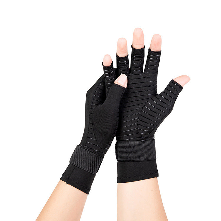 Finger Strap Copper Fiber Fitness Black Outdoor Non-slip Joint Care Cycling Gloves