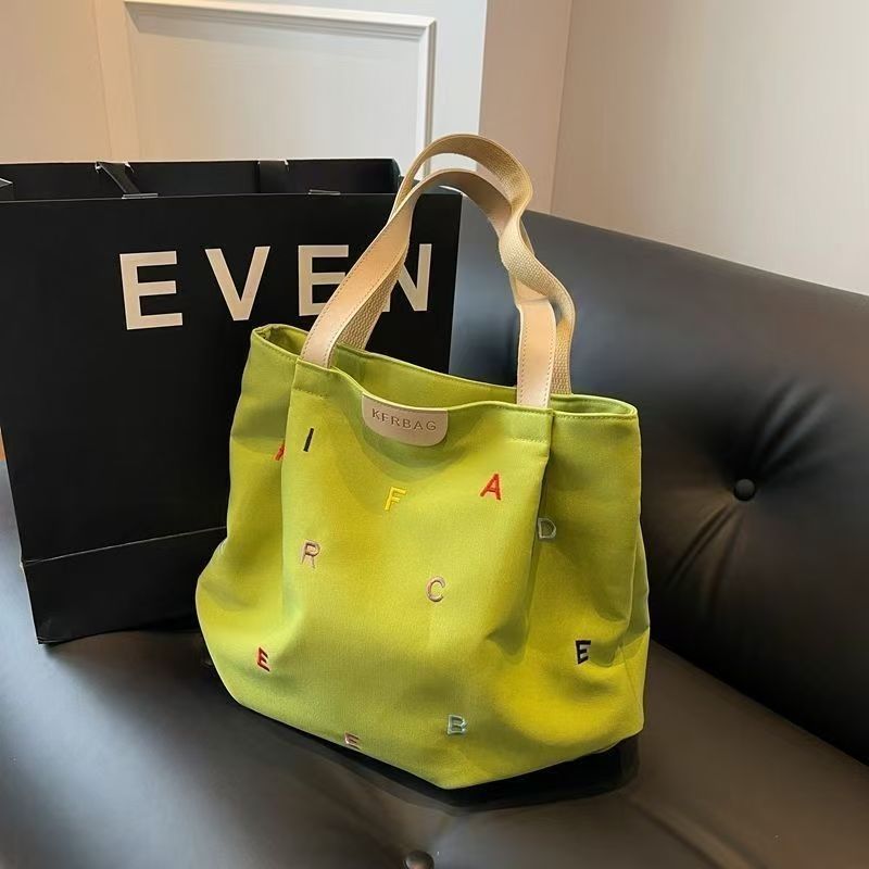 Embroidered Letter Handbag Solid Color Shoulder Tote Bag