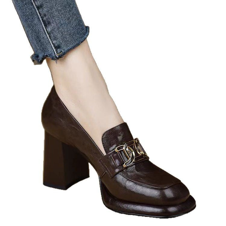 British Style Round Head Thick Bottom Deep Mouth Pumps Women's Autumn New