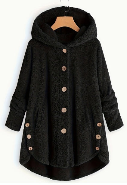 Women'S Winter Jacket Women'S Plus Size Buttoned Plush Top Hooded Loose Cardigan Coat Casual Plush Jacket Jacket