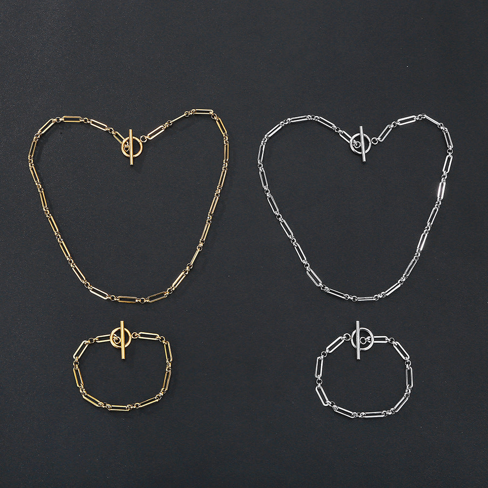 Wear-resistant Non-fading Metal Stainless Steel Necklace, Bracelet Set