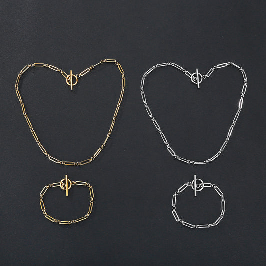 Wear-resistant Non-fading Metal Stainless Steel Necklace, Bracelet Set