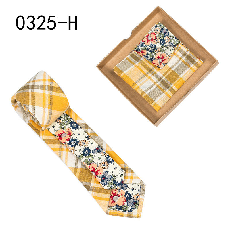 Men's Tie Floral Print Pocket Square Cotton Tie