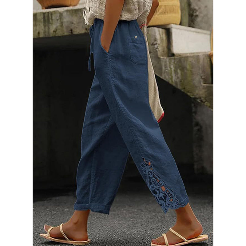 Women Casual Lightweight Drawstring Elastic Waist Pants With Pockets