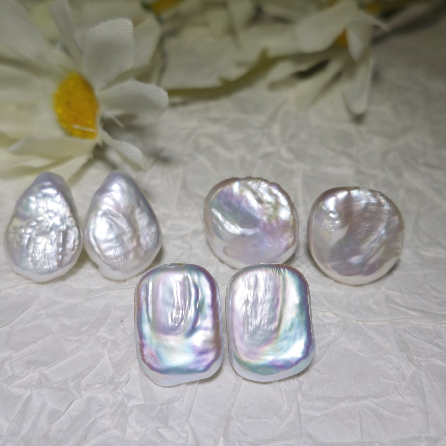 Big Baroque Long Building Block Ear Studs Sterling Silver Needle Natural