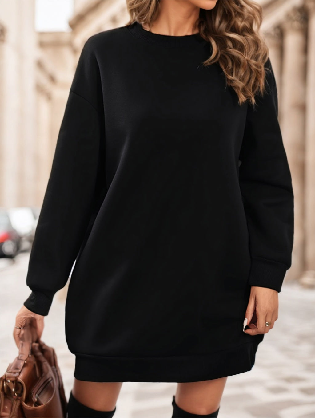 A Plain-colored Knee-length Dress For Ladies