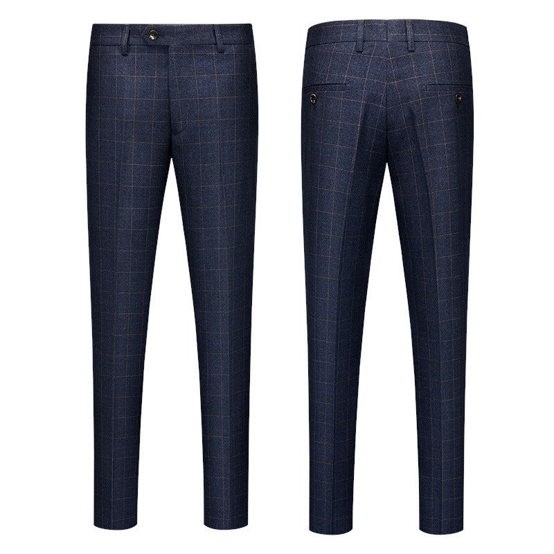 Men's Plaid High-end Suit Pants Korean Slim Straight Casual Pants