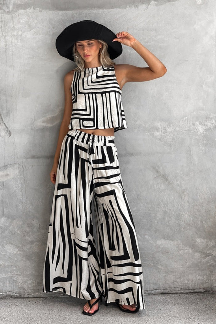 Women's Loose Vest Wide-leg Straight Pants Suit