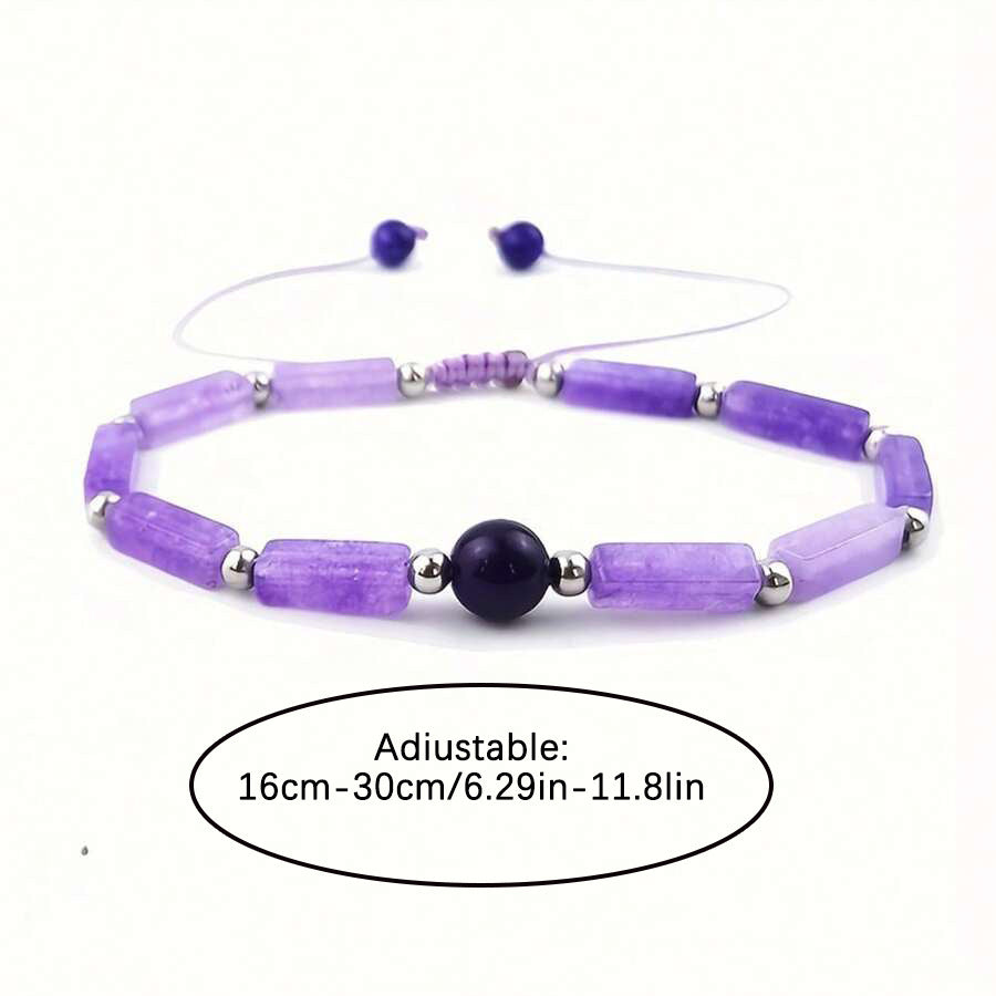 Natural Amethyst Rectangular Women's Braided Anklet