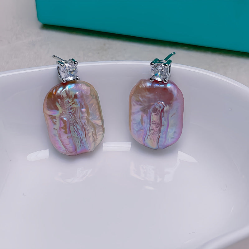 Natural Freshwater Baroque Shaped Pearl Stud Earrings