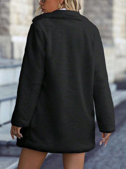 Fashionable Solid Color Women's Fluffy Burgundy Jacket