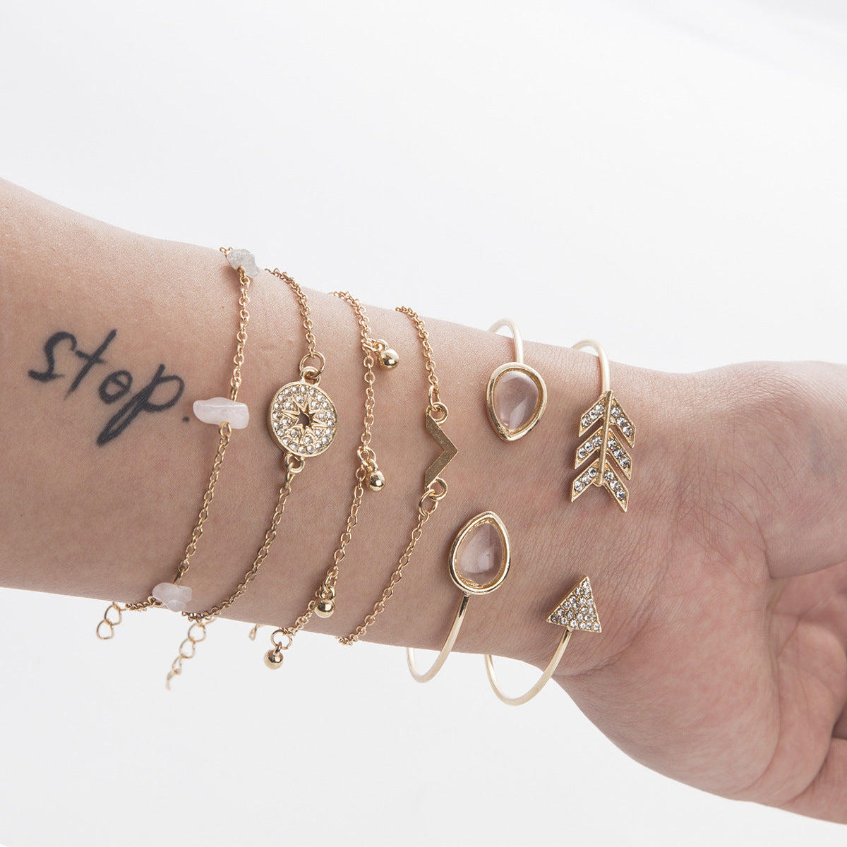 Broken Turquoise V-shaped Bracelet Six-piece Set