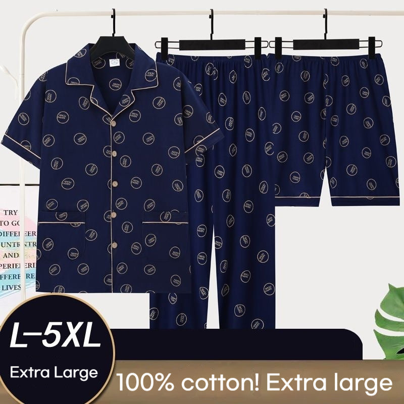 Men's Pajamas Summer Cotton Short Sleeve Trousers Three-piece Set